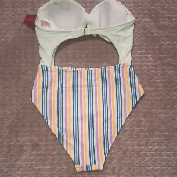 Xhilaration One Piece Monokini Striped Swimsuit - Picture 6 of 6